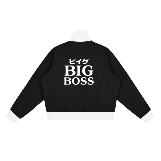 Big Boss Contrast Side Stripe Fleece Cropped Track Jacket